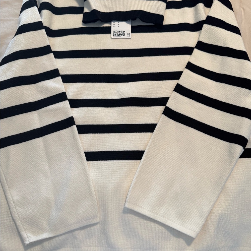H&M Black and White Striped Turtleneck Sweater
